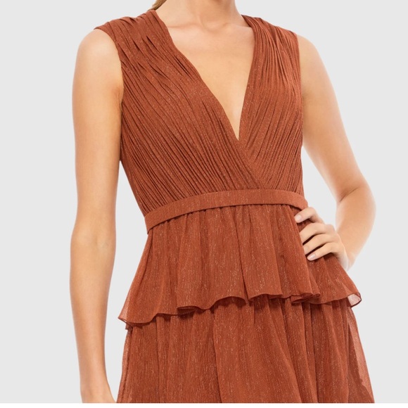 Mac Duggal size 14 Nutmeg Sparkly Ruffle Layered Gown - Picture 2 of 10